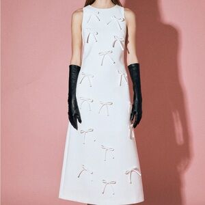 NWT ENGLISH FACTORY White Sleeveless Dress with Bow Accents